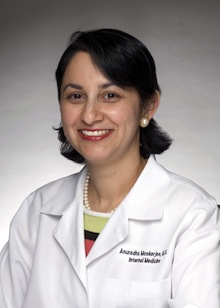 A headshot photo featuring Dr. Anuradha Mookerjee, MD, MPH, FACP.