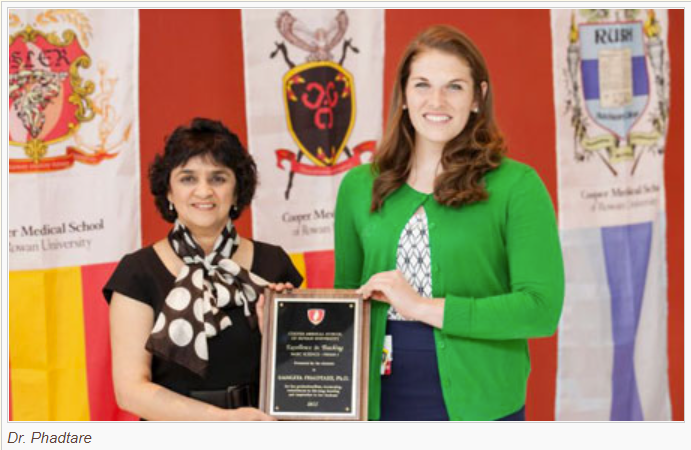 Sangita Phadtare, PhD, Associate Professor of Biomedical Sciences receives an Excellence in Teaching Award.