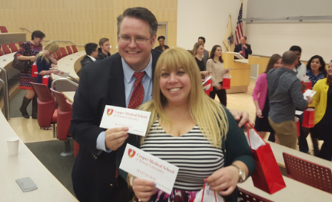 Fourth year CMSRU students Brian McCauley and Amanda McCarthy eagerly anticipate opening their Match envelopes.