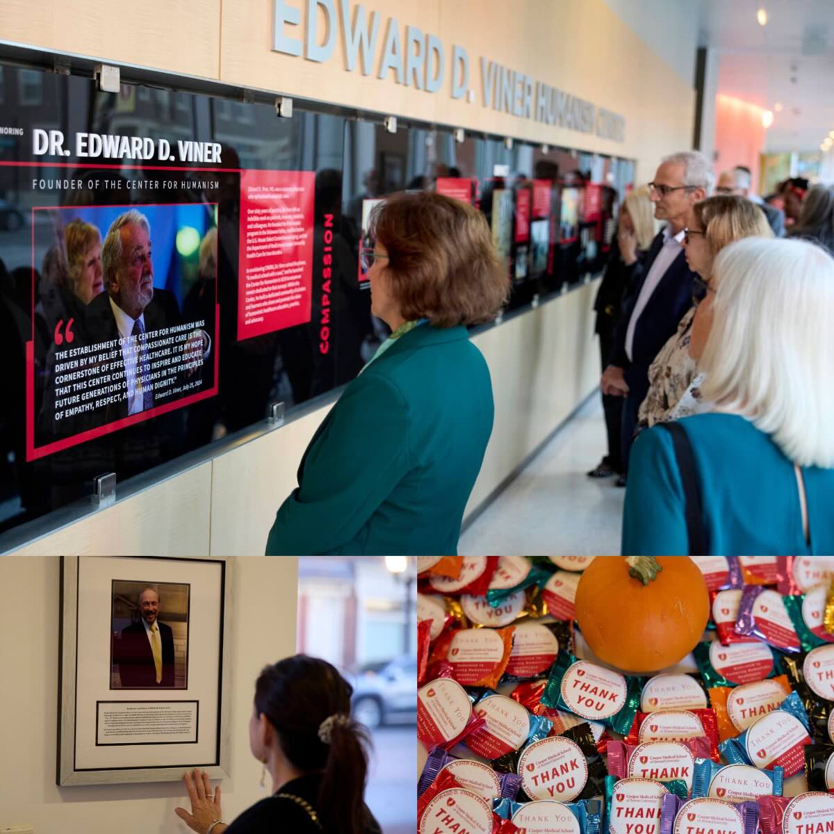 Family and friends gather around the display.