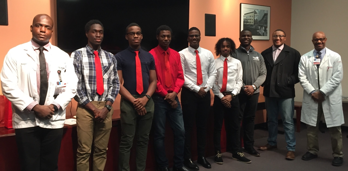 Members of Black Male Collective - Revitalizing Access to Medical Professions for Underrepresented Populations (BMC - RAMP UP) pose for a photo.