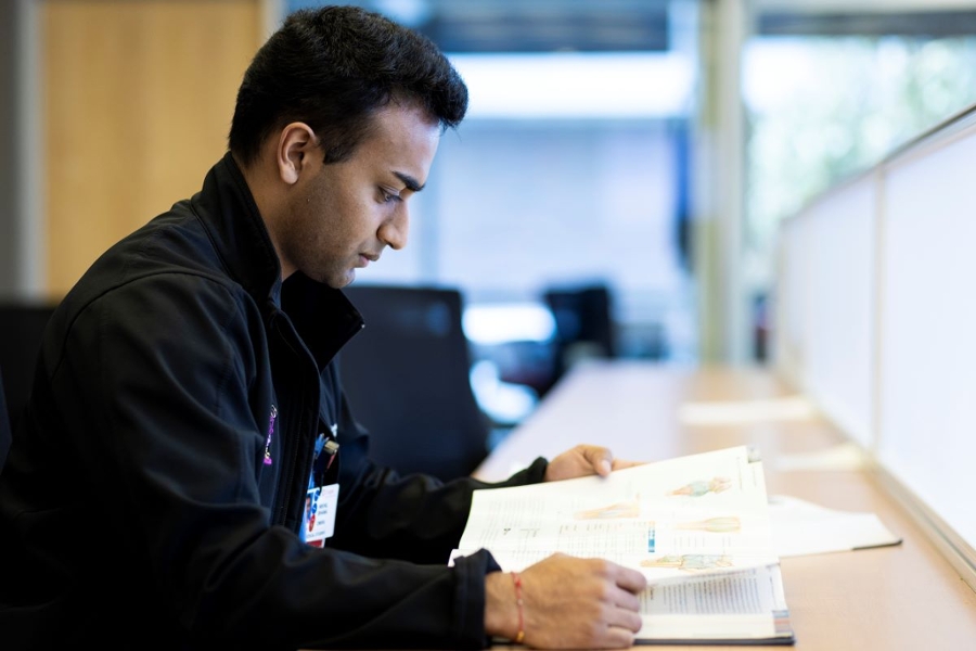 A medical student studying