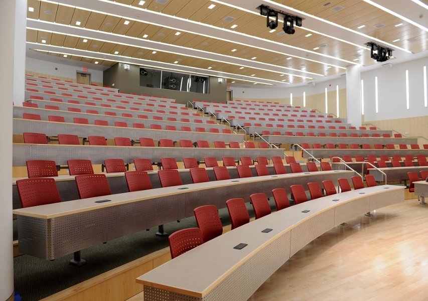 A photo featuring all of the chairs in the CMSRU Auditorium.