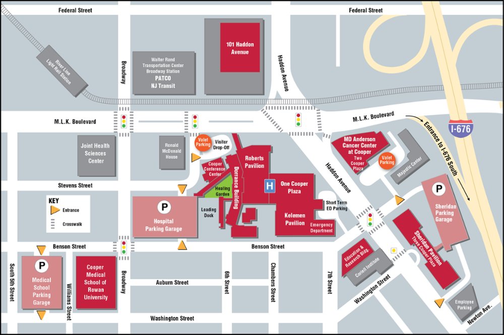 A map of Cooper University Health Care's Camden Campus.